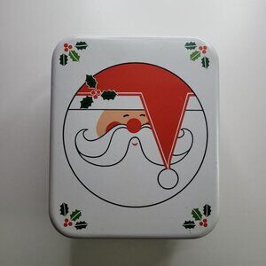 Santa Christmas Tin with Lid Handles Red White